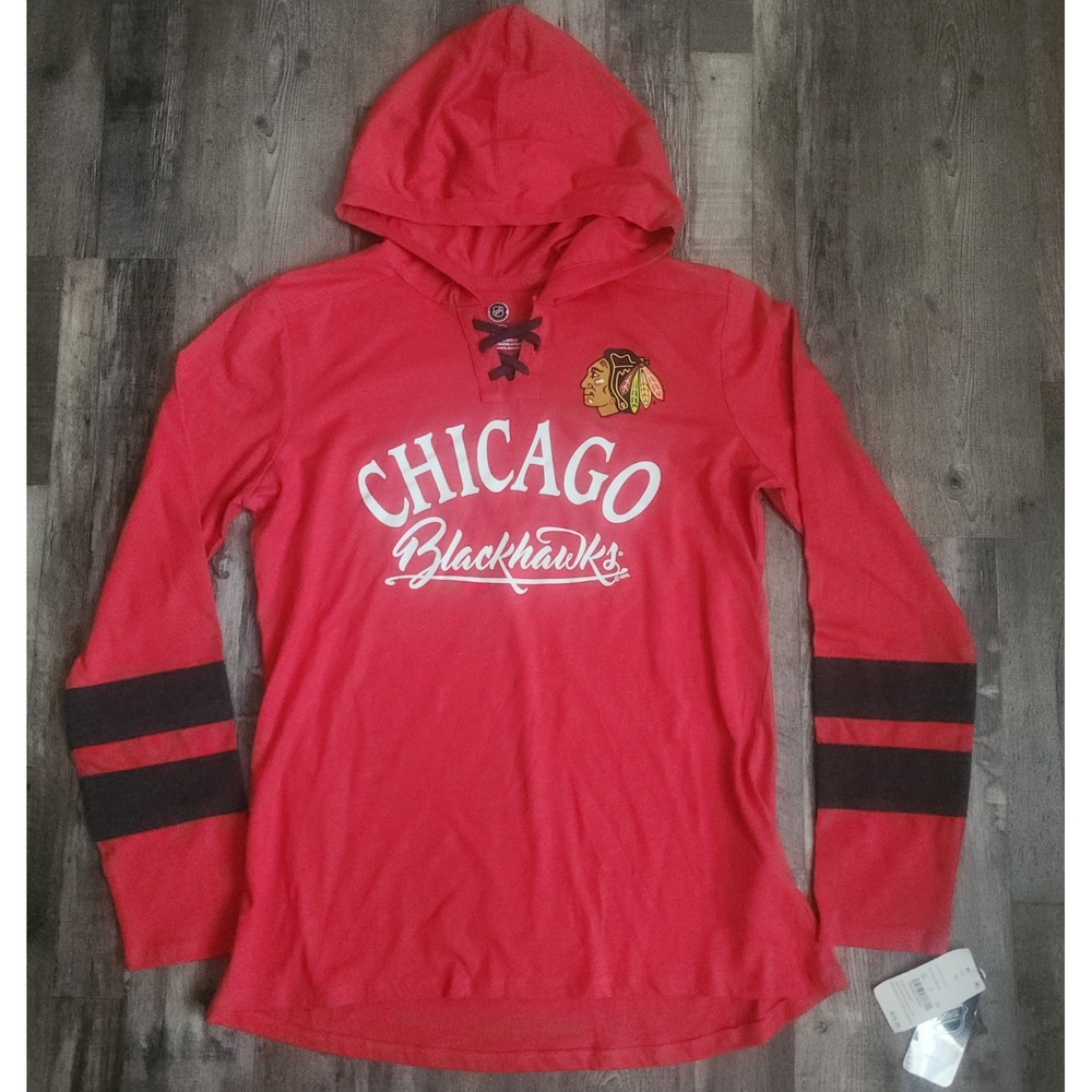 NHL Chicago Blackhawks Hoodie Women Size M Red Lace Up Long Sleeve Shirt